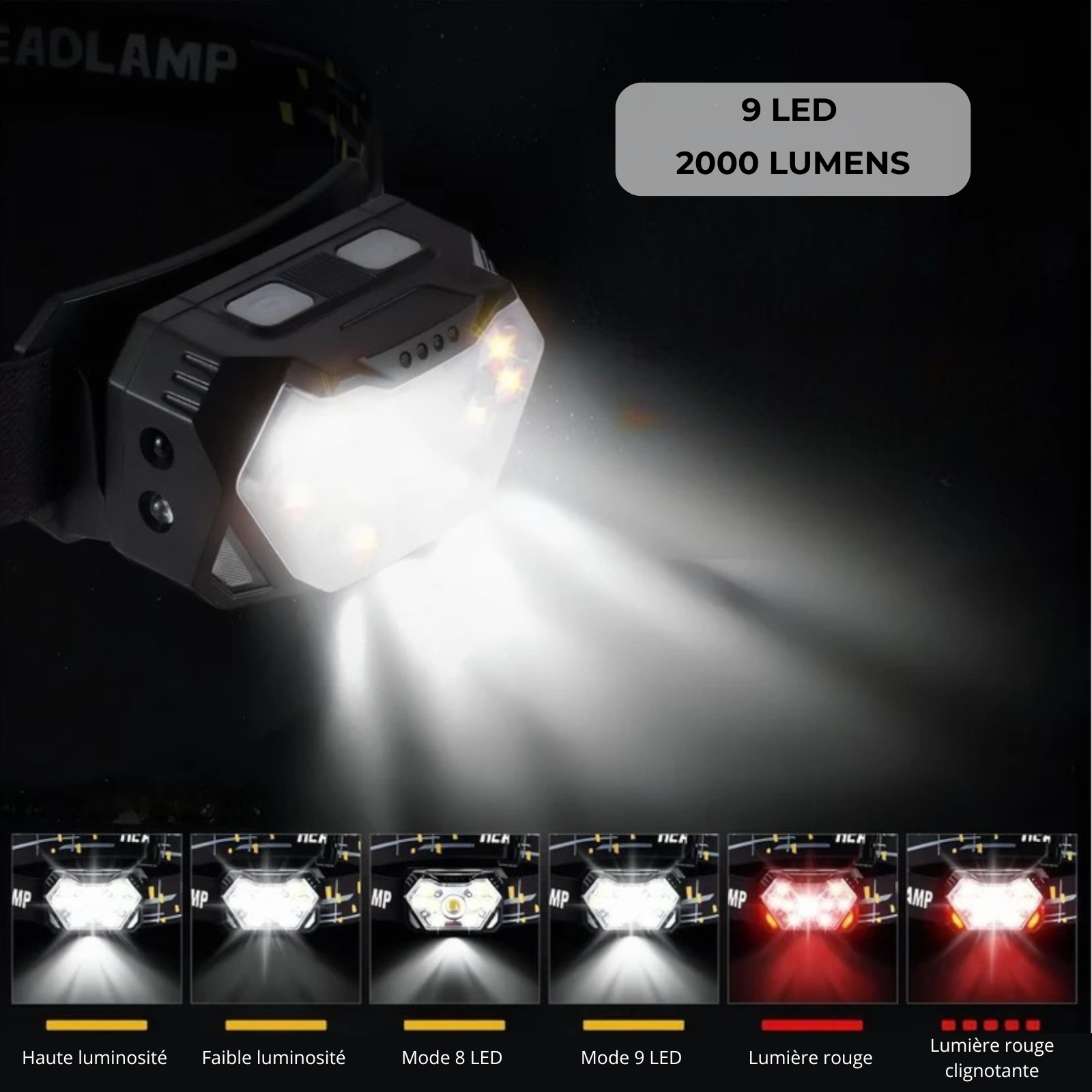 Wasserdichte 9-LED-Stirnlampe | Berggrat
