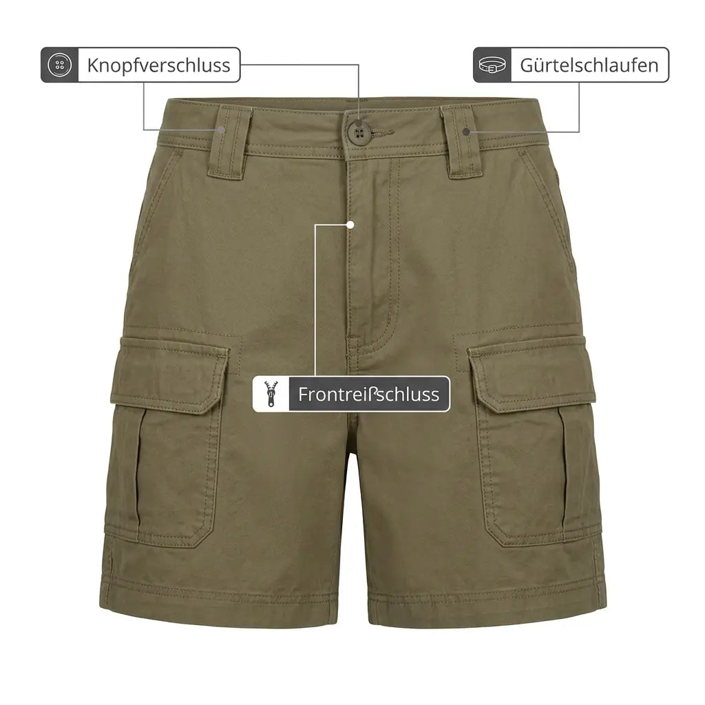 Cargo-Wandershorts für Damen – Knopfverschluss, Frontreißverschluss und Gürtelschlaufen