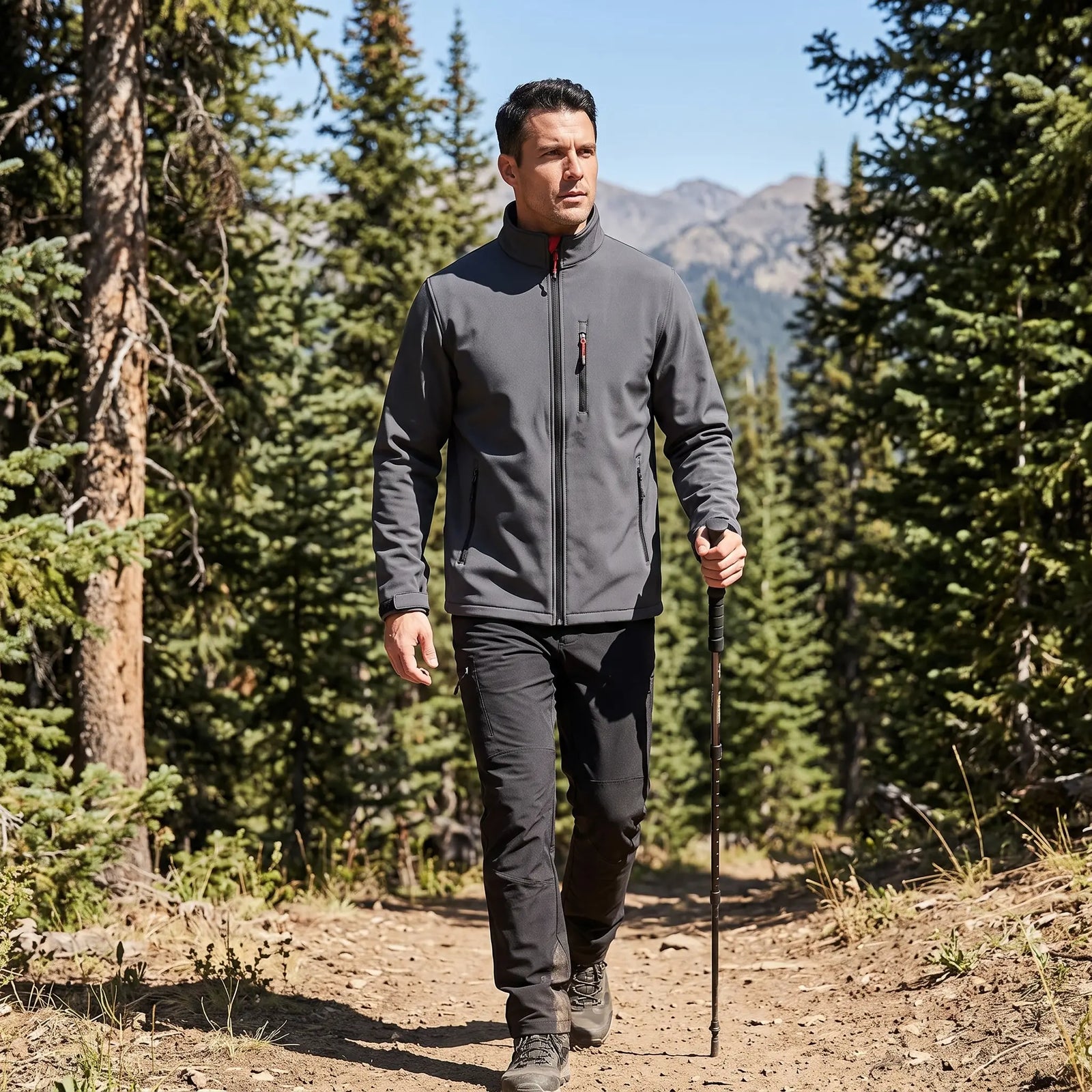 Herren Softshell-Skijacke Grau beim Wandern