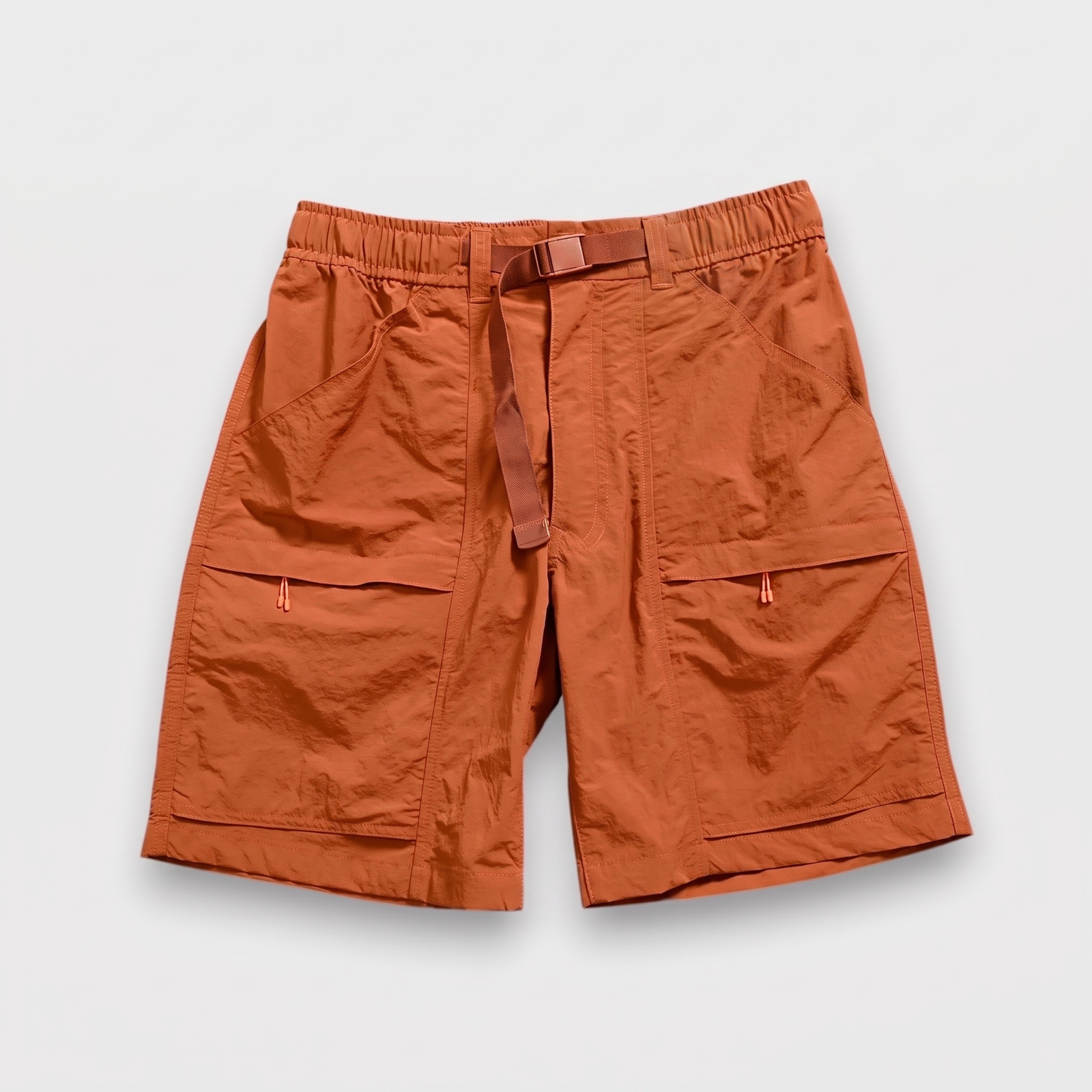Herren-Robuste Wandershorts in Orange, Vorderansicht flach ausgebreitet