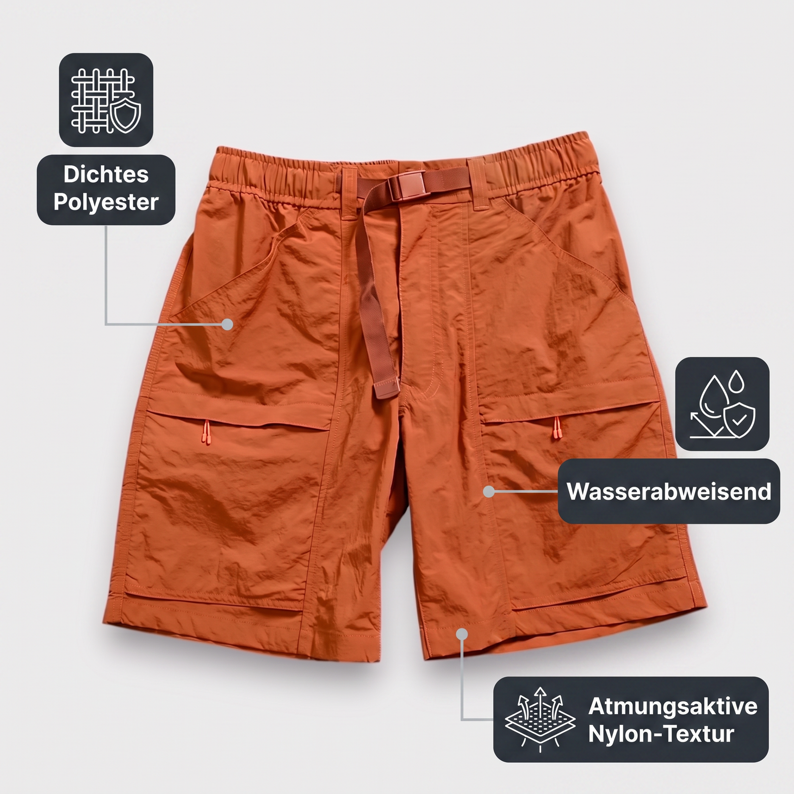 Herren-Robuste Wandershorts – Material und Wetterschutz: dichtes Polyester, wasserabweisend, atmungsaktive Nylon-Textur