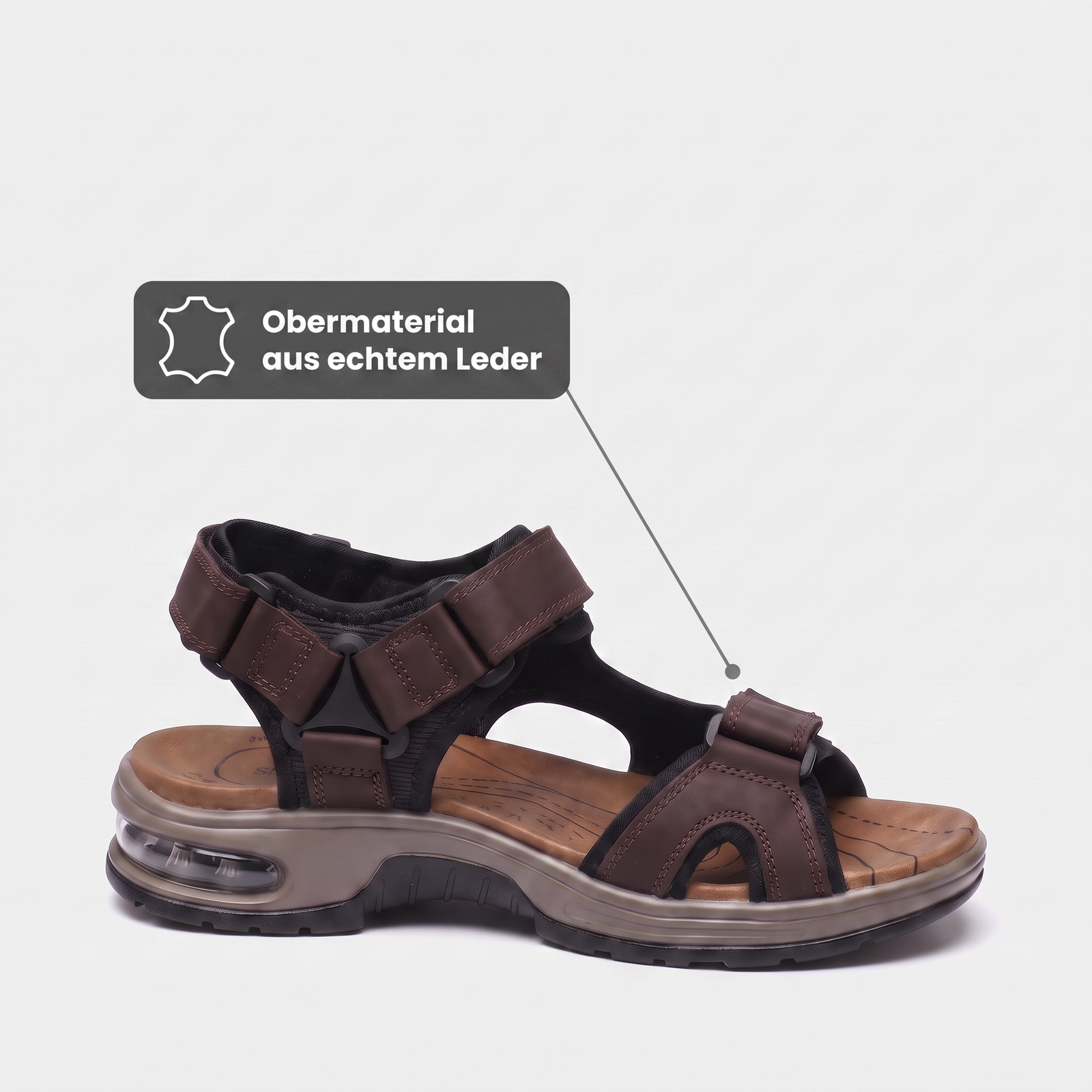 Wandersandale mit Obermaterial aus echtem Leder im Detail