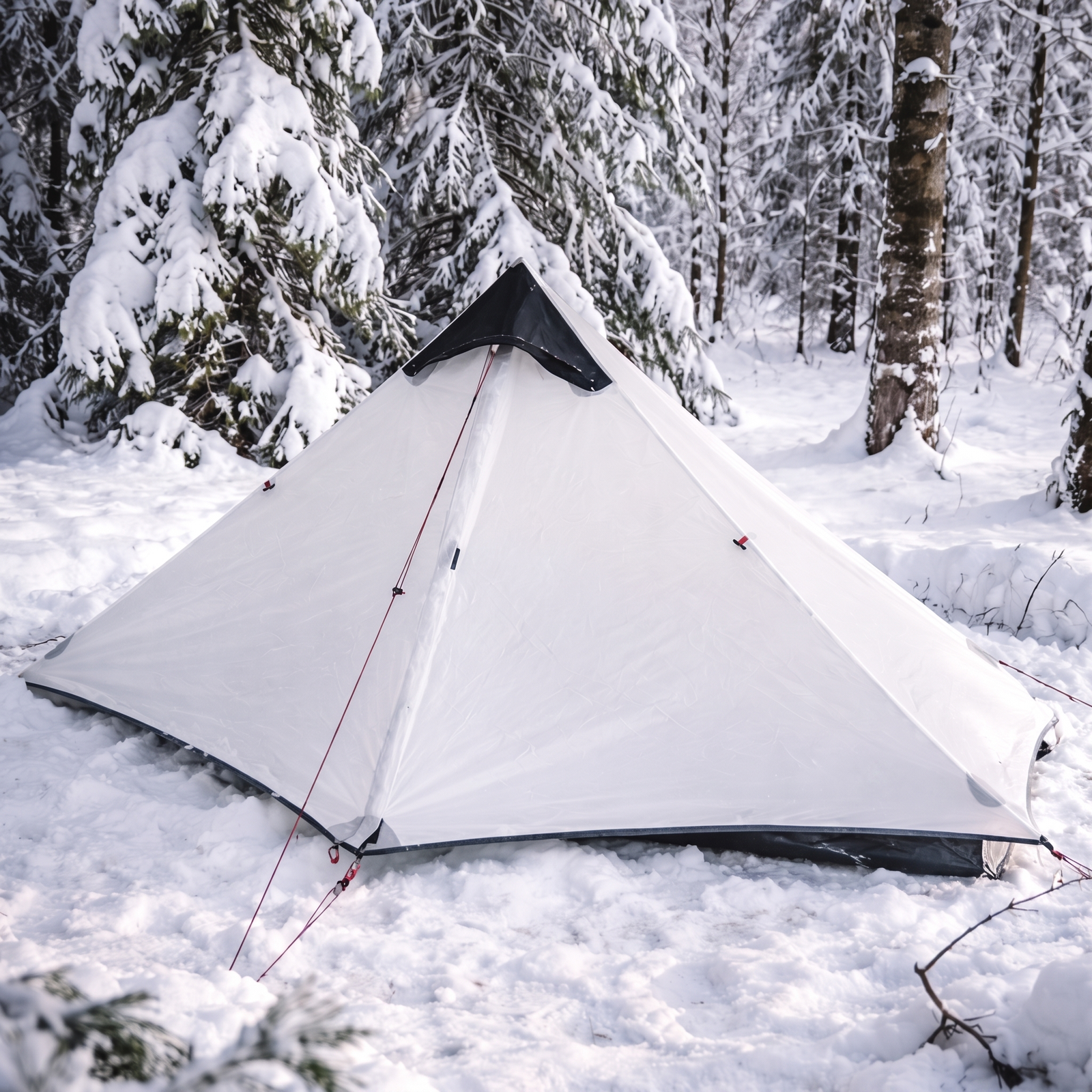 1-Personen-Zelt im Schnee aufgebaut, wintertauglich