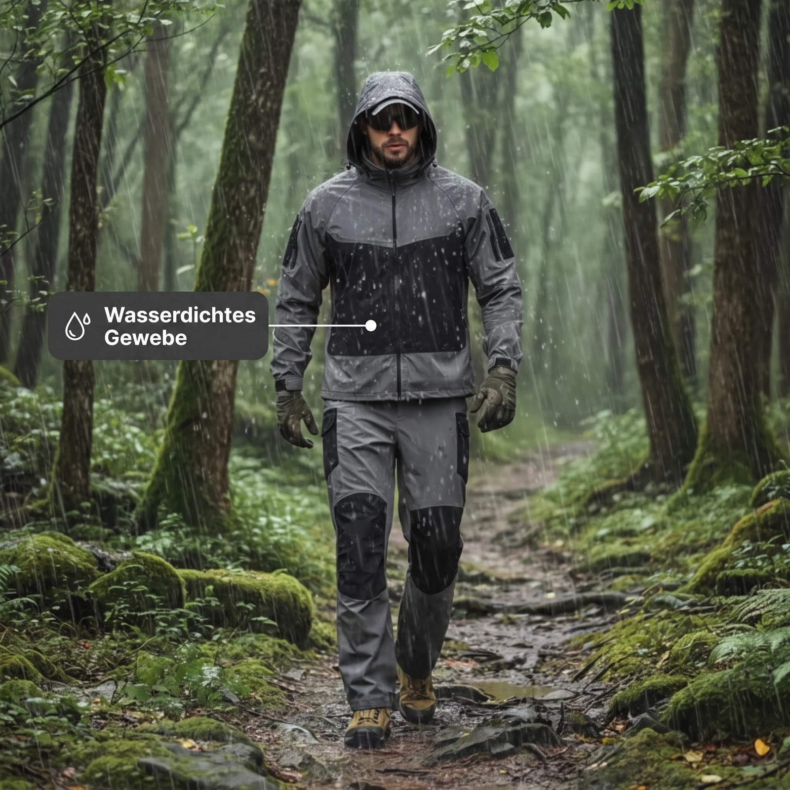 Outdoor-Cargo-Set mit wasserdichtem Gewebe im Regenwald