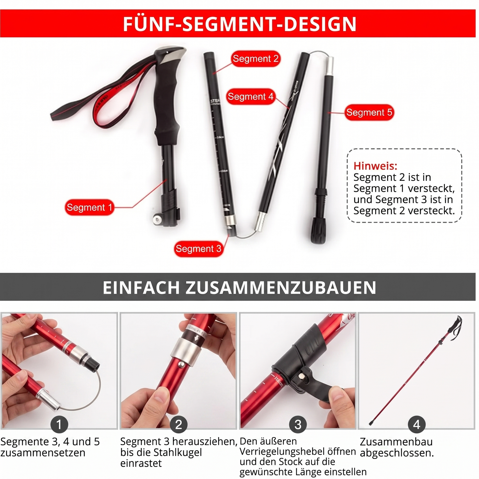 Fünf-Segment-Design - Trekking-Wanderstöcke