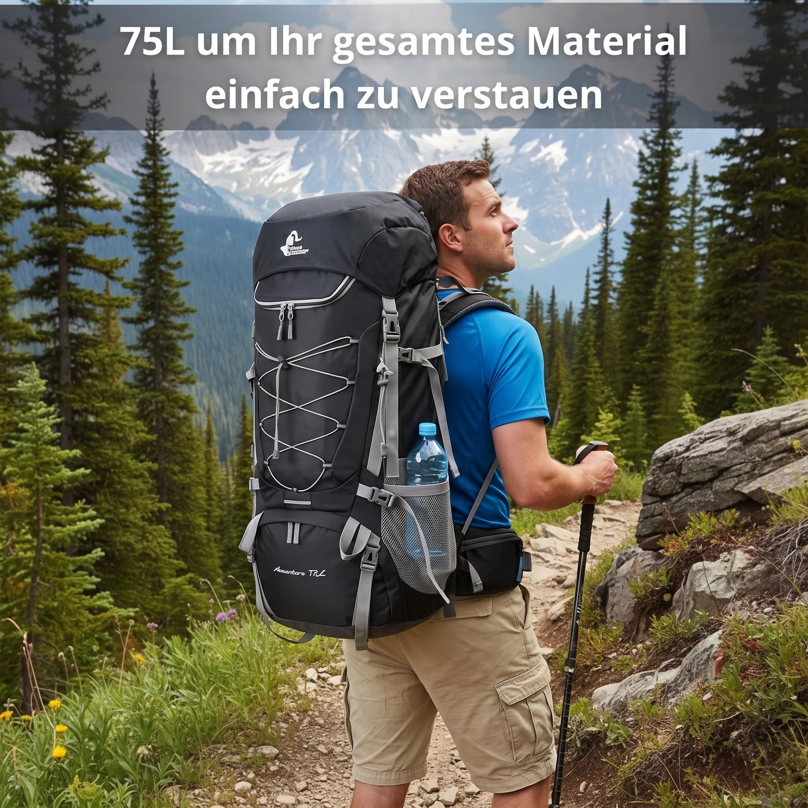 Wanderrucksack 75L Touren - 75L um Ihr gesamtes Material einfach zu verstauen