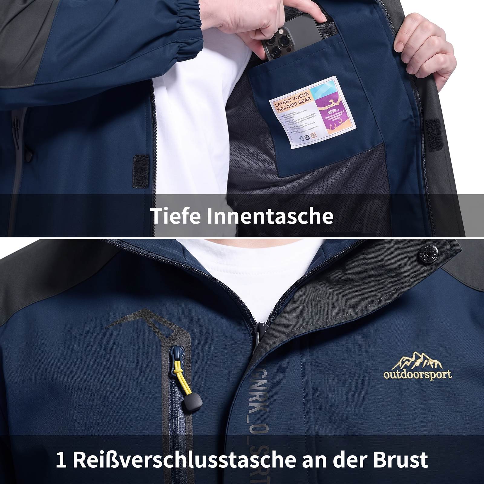 Tiefe Innentasche - 1 Reißverschlusstasche an der Brust