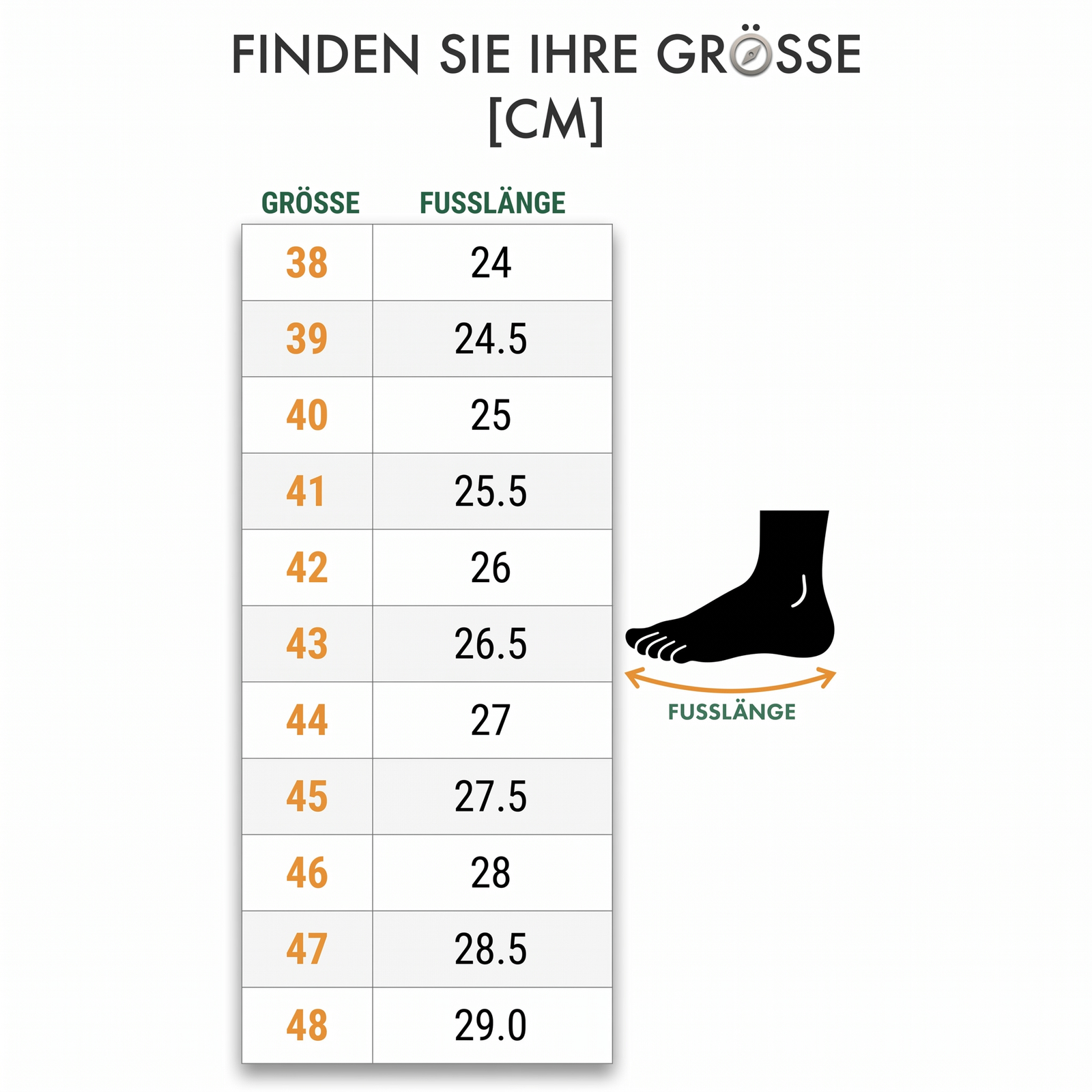 Leder-Wandersandalen mit Steinschutz - Größentabelle