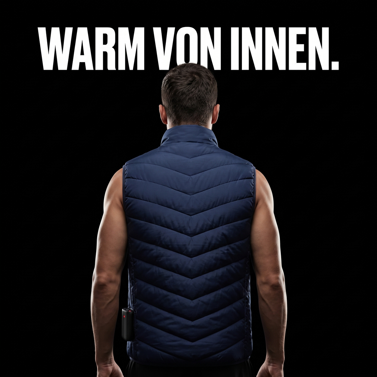 Beheizbare Weste blau mit Akku – WARM VON INNEN.