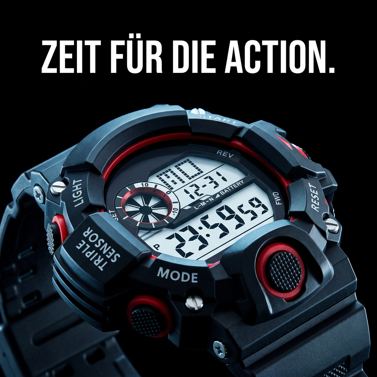 Sportliche Herrenuhr Digital – ZEIT FUER DIE ACTION.