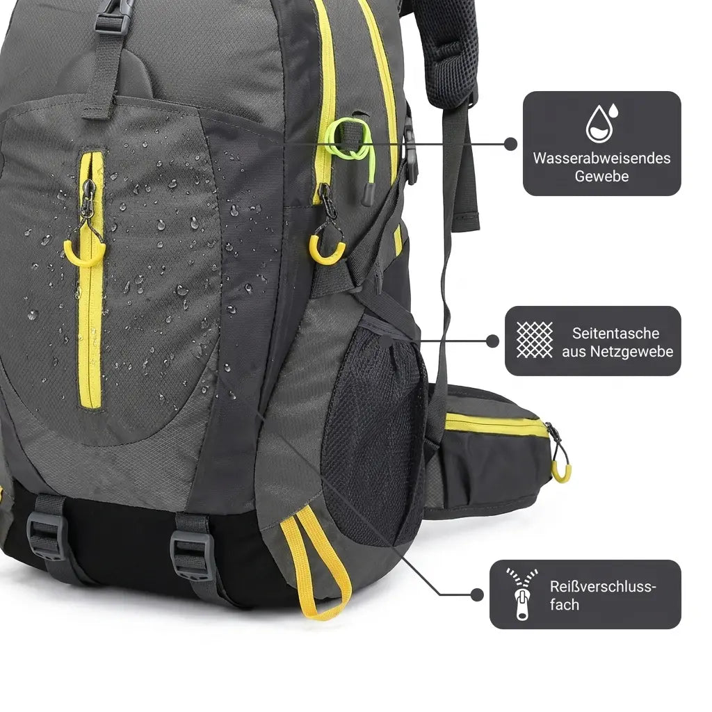 Wasserdichter Wanderrucksack 40 L – Material und Taschen