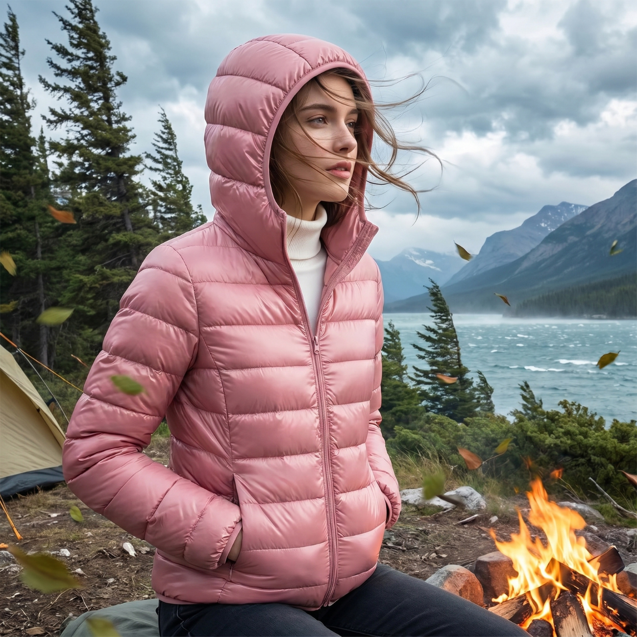 Damen-Daunenjacke komprimierbar