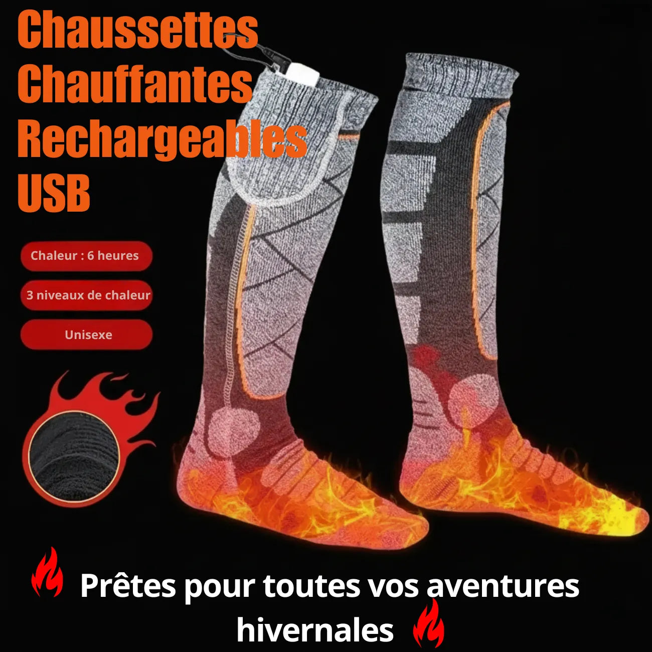 Lange beheizbare Socken mit Akku