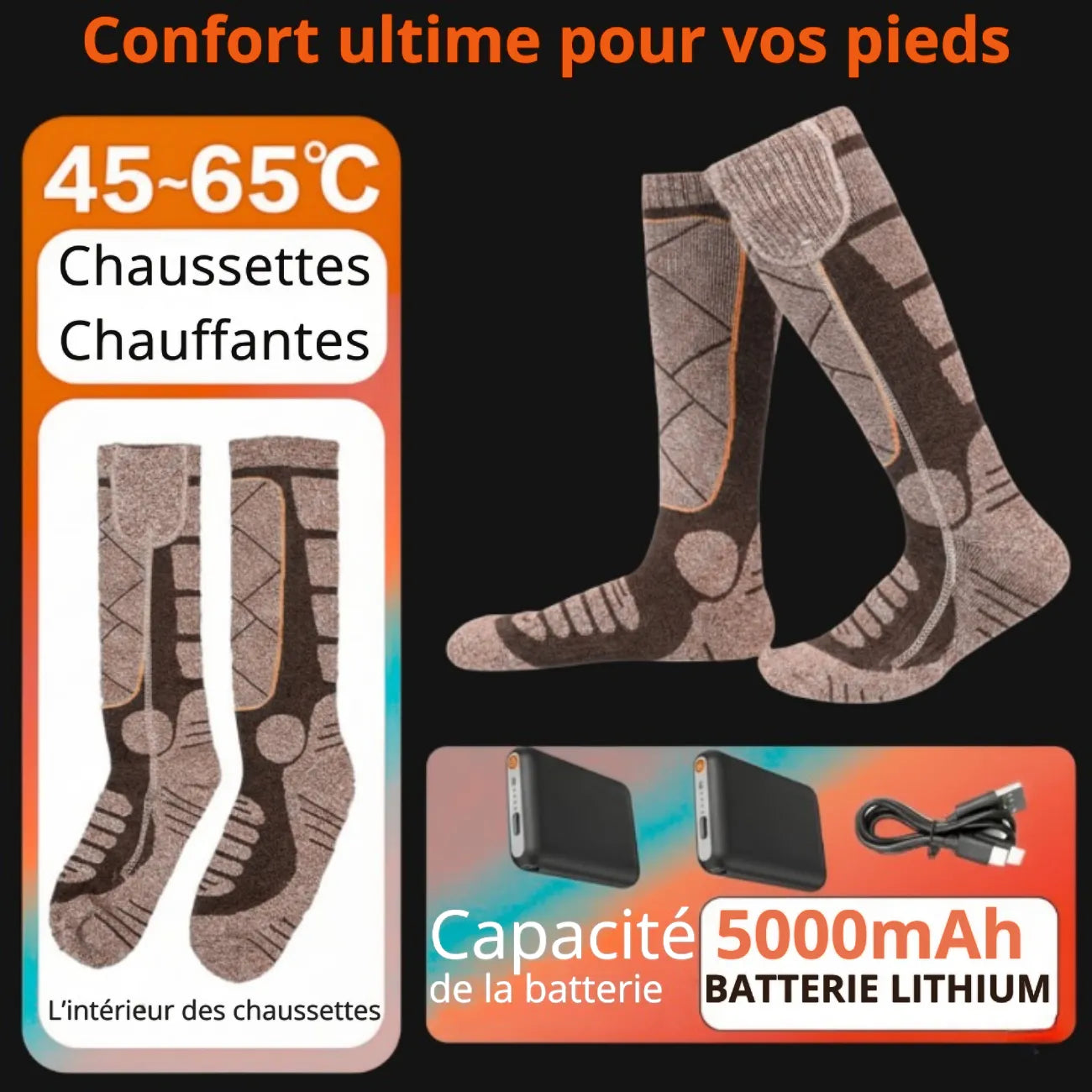 Lange beheizbare Socken mit Akku