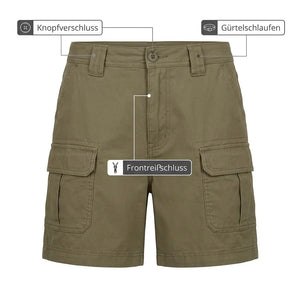 Cargo-Wandershorts für Damen – Knopfverschluss, Frontreißverschluss und Gürtelschlaufen