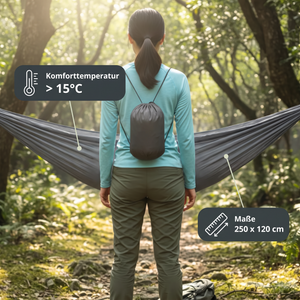 Hamac Suspendu Arbre – Komforttemperatur über 15°C, Maße 250 x 120 cm