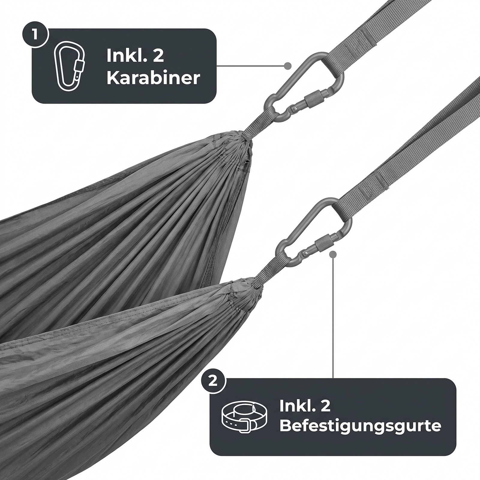 Hamac Suspendu Arbre – inklusive 2 Karabiner und 2 Befestigungsgurte