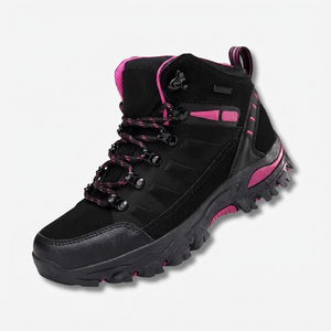 Wasserdichte Wanderschuhe für Damen in Schwarz mit pinken Akzenten, Seitenansicht