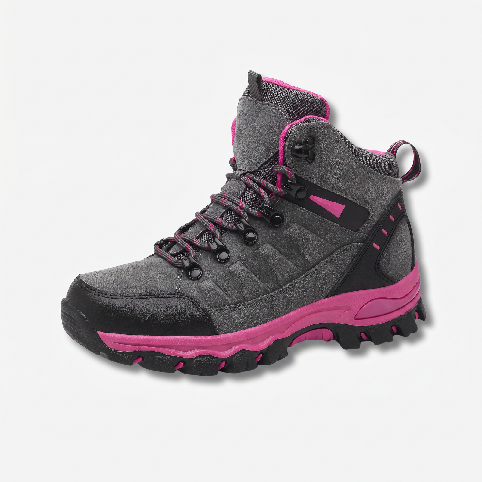 Wasserdichte Wanderschuhe für Damen in Grau mit pinken Akzenten, Seitenansicht