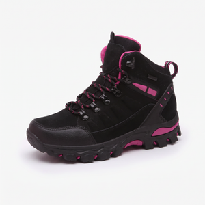 Wasserdichte Wanderschuhe für Damen in Schwarz mit pinken Akzenten, Frontansicht