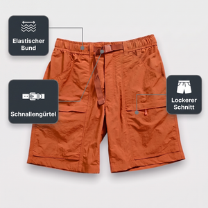 Herren-Robuste Wandershorts – Bund und Schnitt: elastischer Bund, Schnallengürtel, lockerer Schnitt