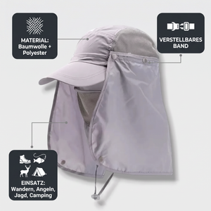 UV-Schutzkappe Herren grau – Material Baumwolle und Polyester, verstellbares Band, Einsatz für Wandern Angeln Jagd Camping