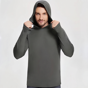 Herren UV-Shirt UPF50+ mit Kapuze, Grau, Kapuze aufgesetzt