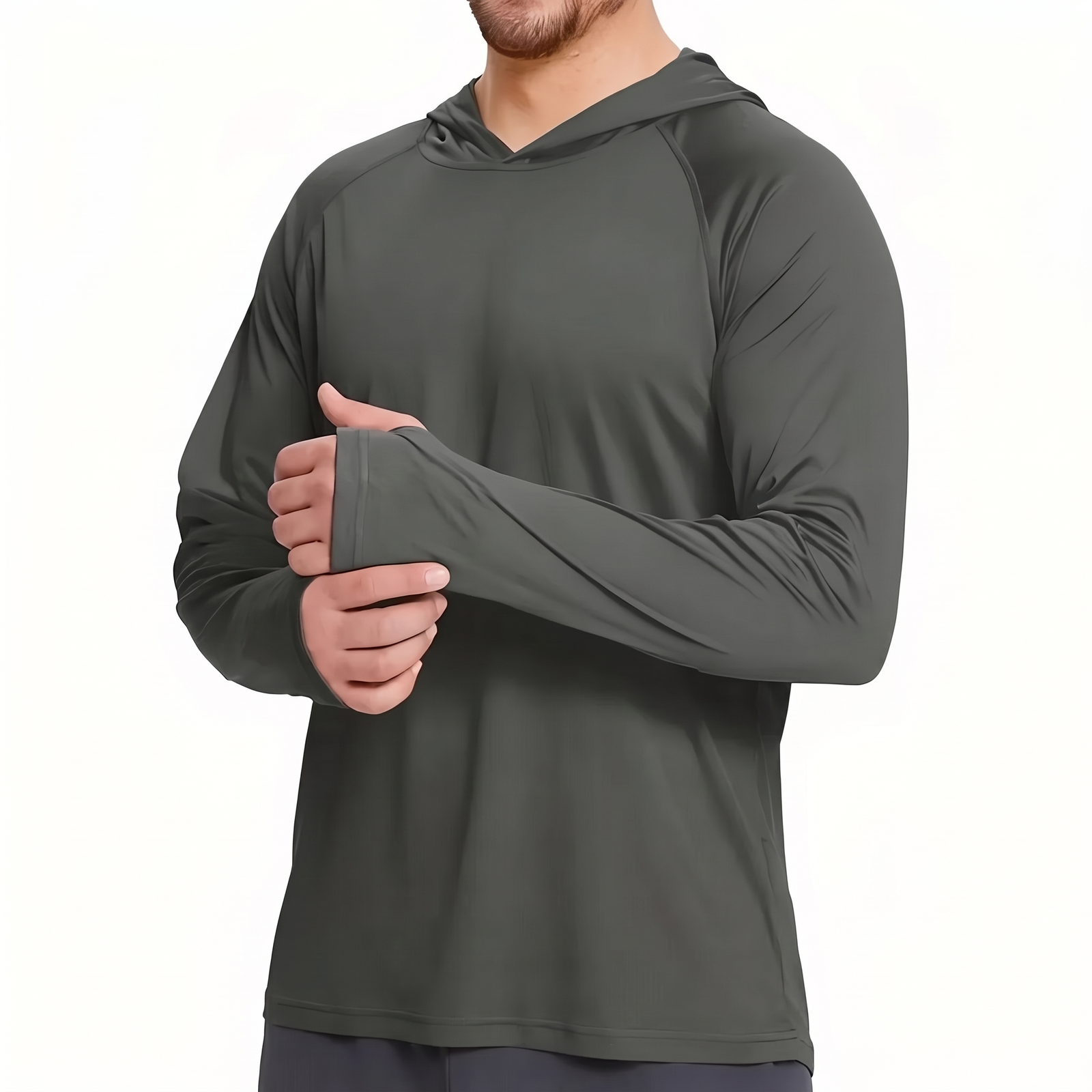 Herren UV-Shirt UPF50+ mit Kapuze, Grau, Vorderansicht