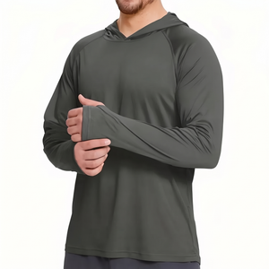 Herren UV-Shirt UPF50+ mit Kapuze, Grau, Vorderansicht