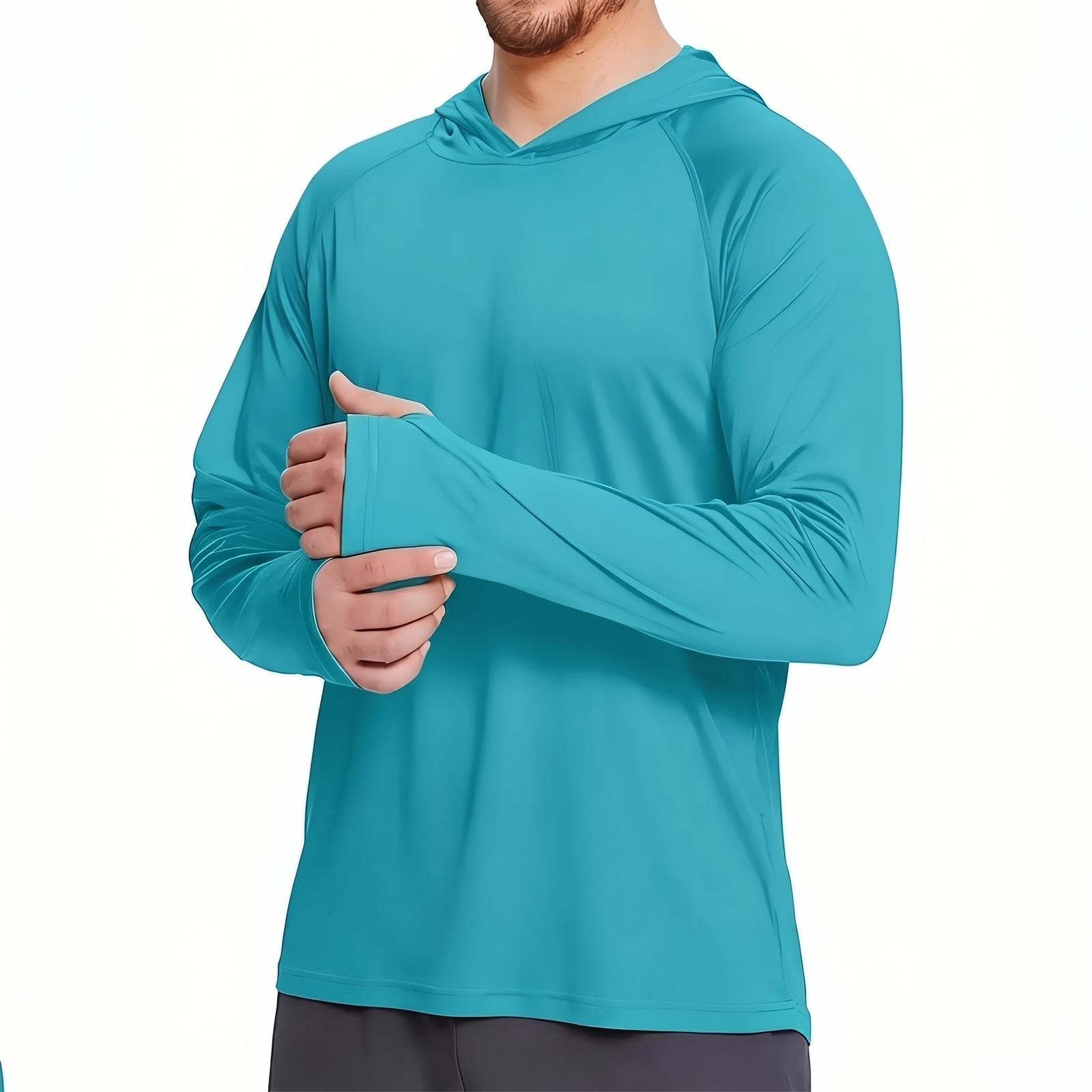 Herren UV-Shirt UPF50+ mit Kapuze, Türkis