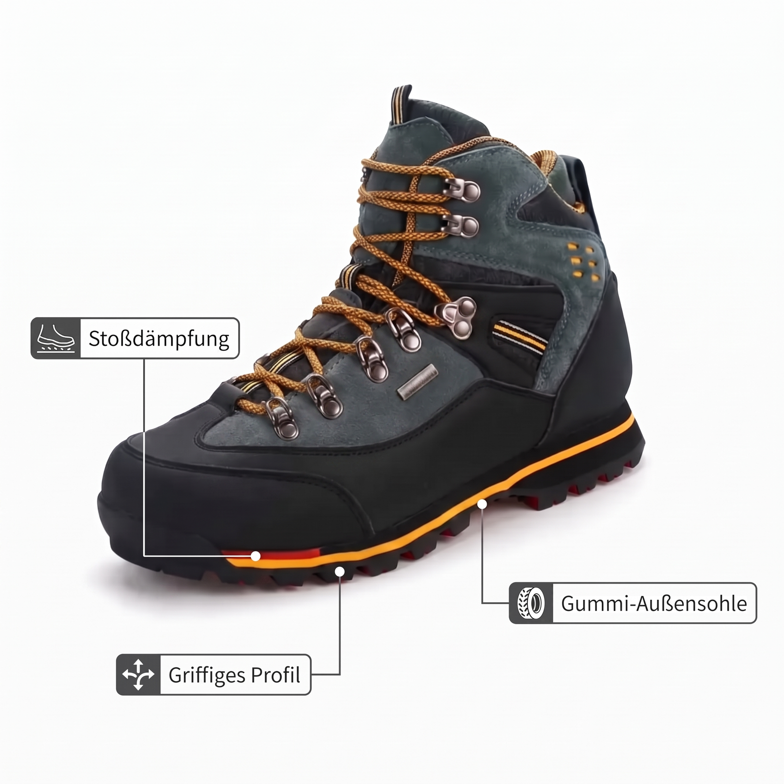 Herren-Wanderschuhe – Gummi-Außensohle und Dämpfung