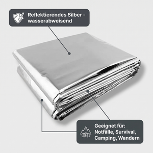Rettungsdecke Camping – reflektierendes Silber, wasserabweisend, geeignet für Notfälle, Survival, Camping und Wandern