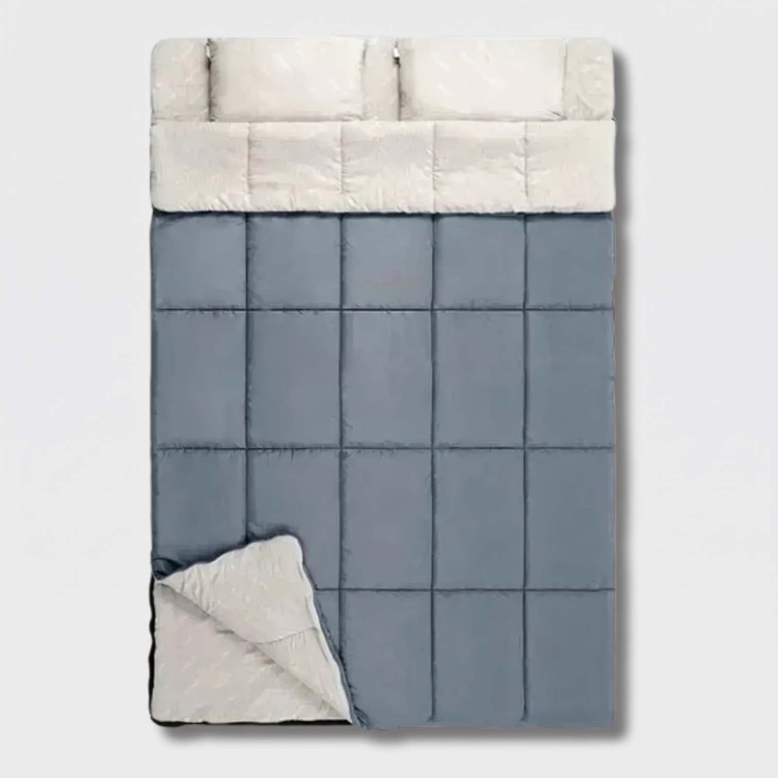 Camping-Schlafsack mit Kissen, dunkelgrau, Doppelbett-Ansicht von oben mit zwei Kissen
