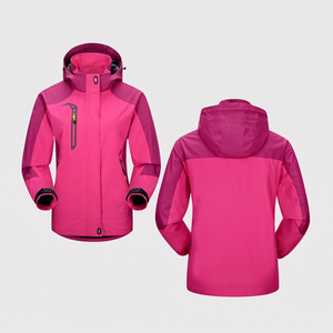 Trekking-Regenjacke wasserdicht rosa, Vorder- und Rückansicht