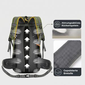 Wanderrucksack 50L Trekking Rückenpanel: atmungsaktives Rückensystem und gepolsterte Bretelle