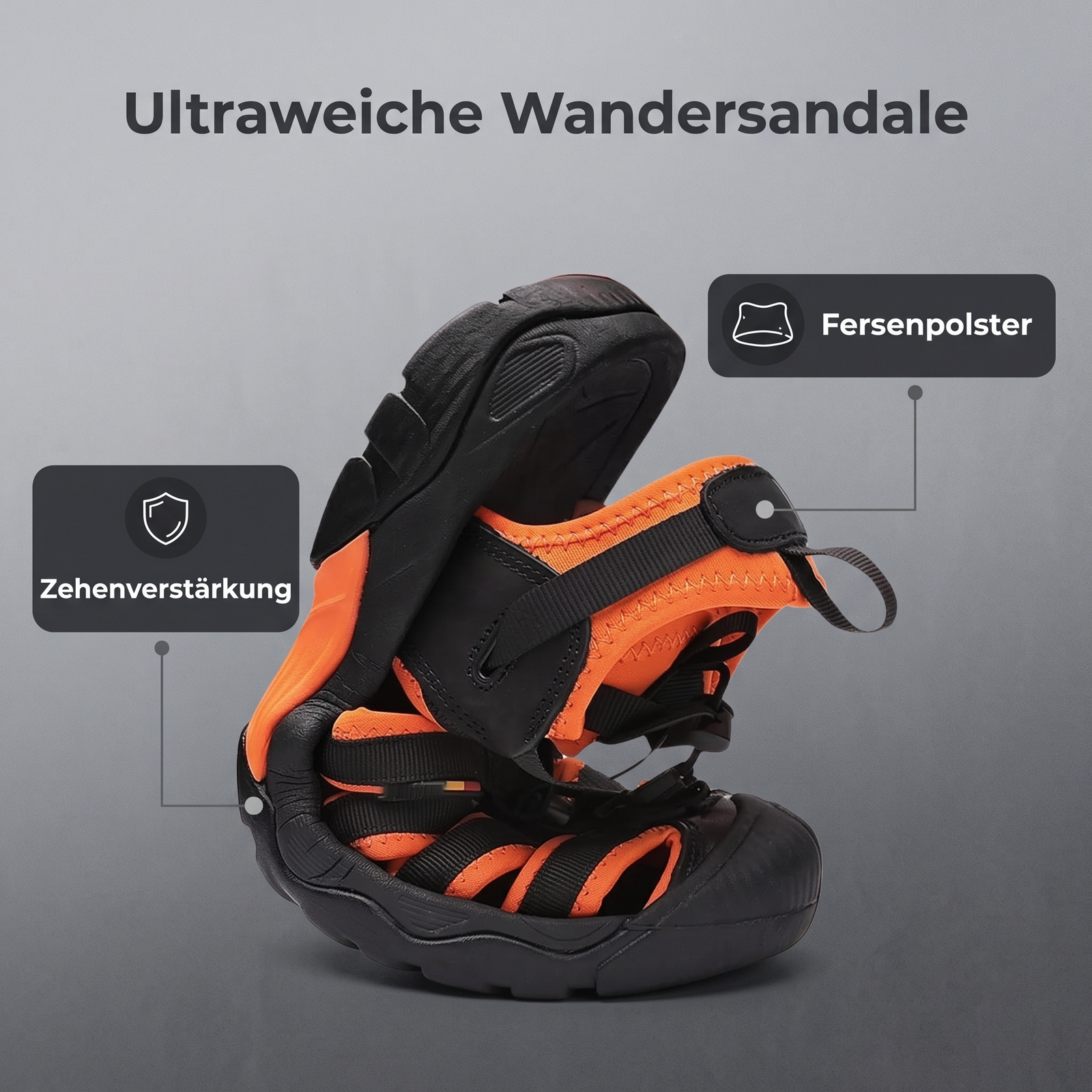 Ultraweiche Wandersandale mit Zehenverstärkung und Fersenpolster
