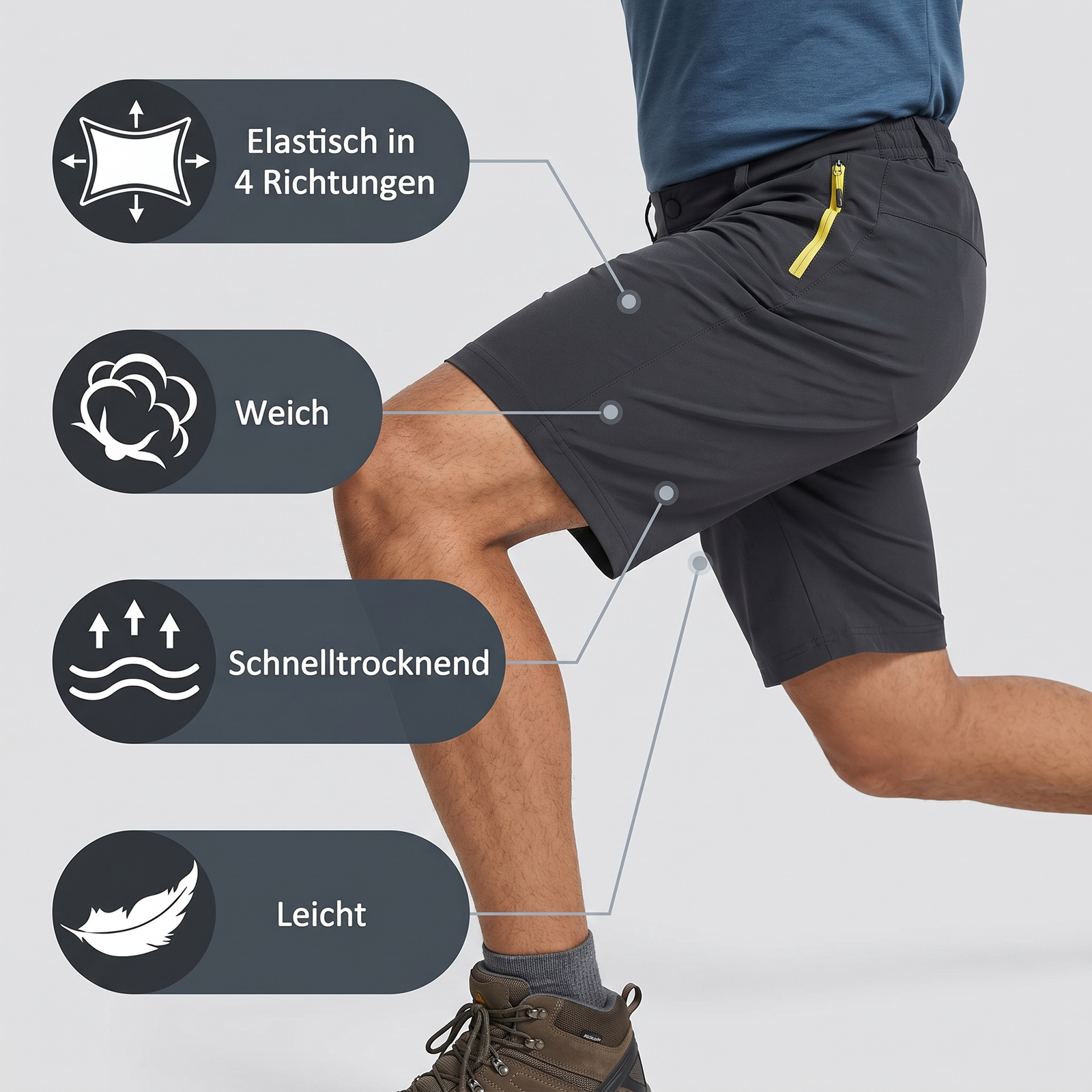 Wandershorts Herren anthrazit - Stretch-Material elastisch, weich, schnelltrocknend und leicht