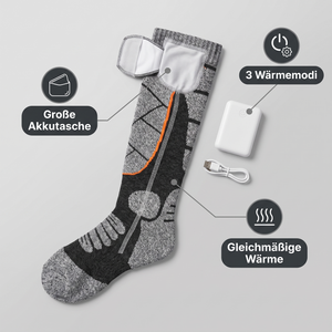 Beheizbare Socken mit großer Akkutasche, gleichmäßiger Wärme und 3 Wärmemodi
