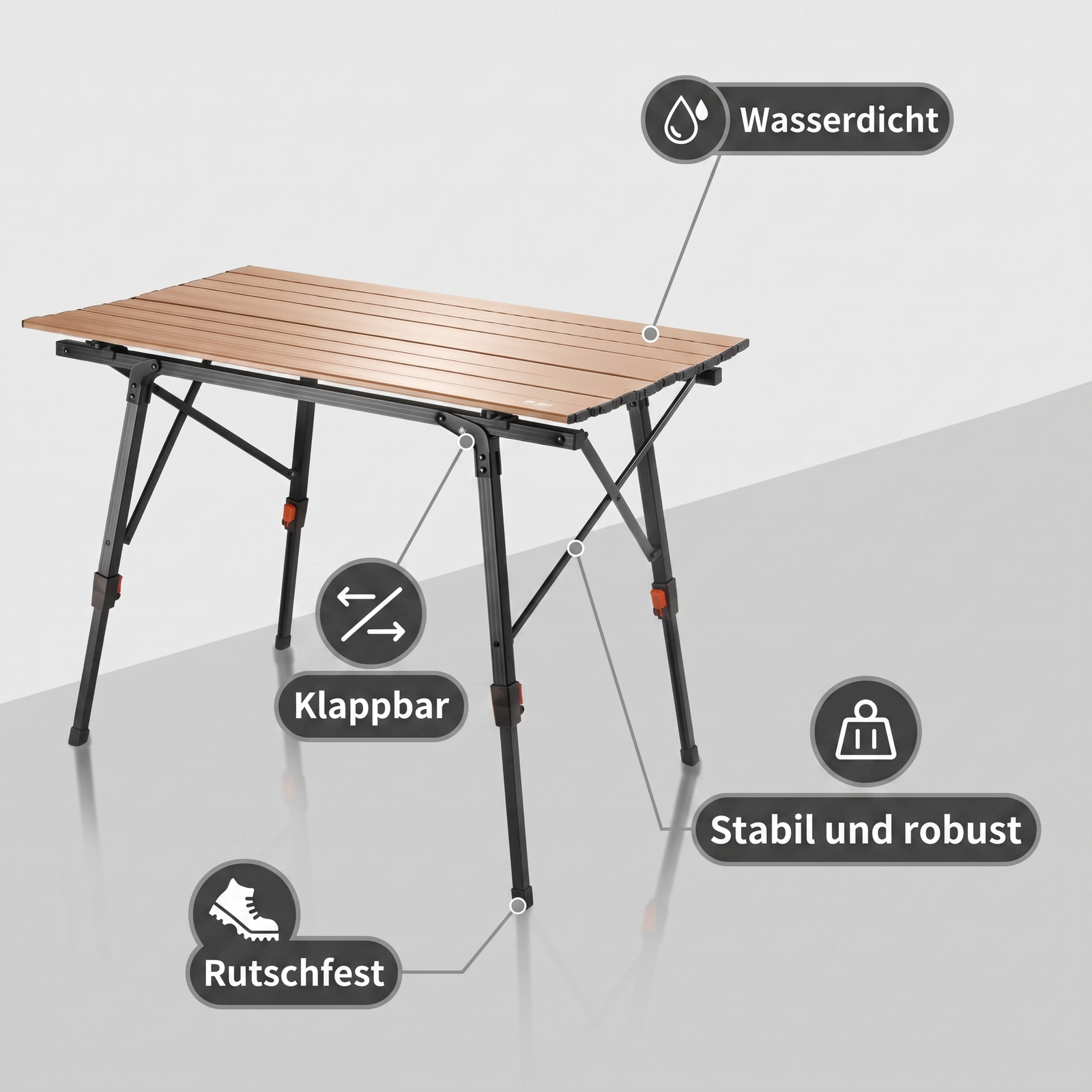 Faltbarer Aluminium-Campingtisch – wasserdicht, klappbar, stabil und rutschfest