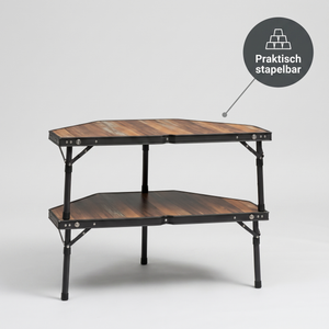 Modularer Campingtisch praktisch stapelbar als zwei Ablagen
