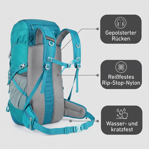 Trekkingrucksack 50L mit gepolstertem Rücken, reißfestem Rip-Stop-Nylon und wasserfestem Material