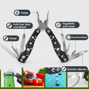 Multitool mit Zange, Feile, Säge, Nagelfeile, Flaschenöffner und Messer – Survival-Set fürs Wandern