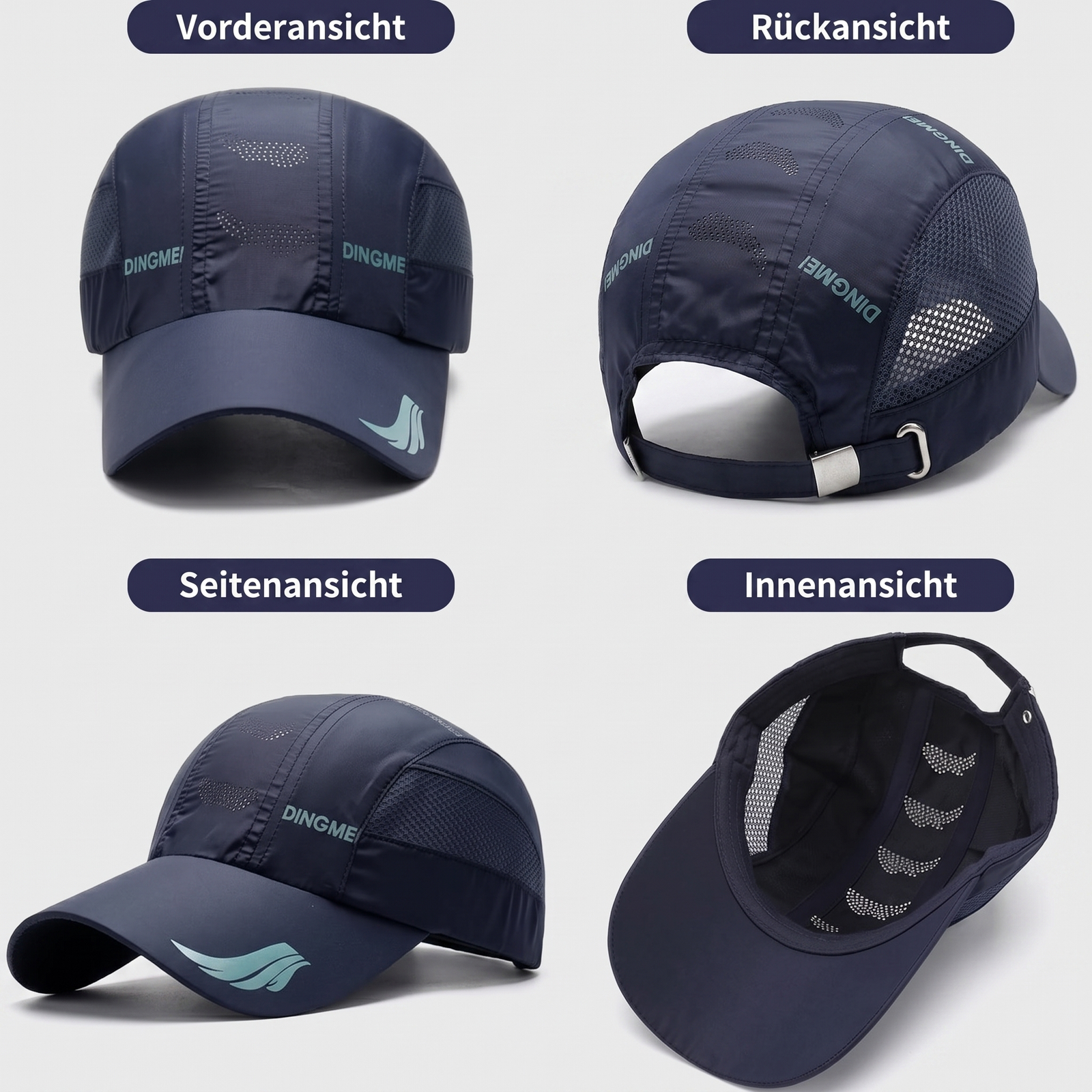 Sportcap Vorderansicht Rueckansicht Seitenansicht Innenansicht