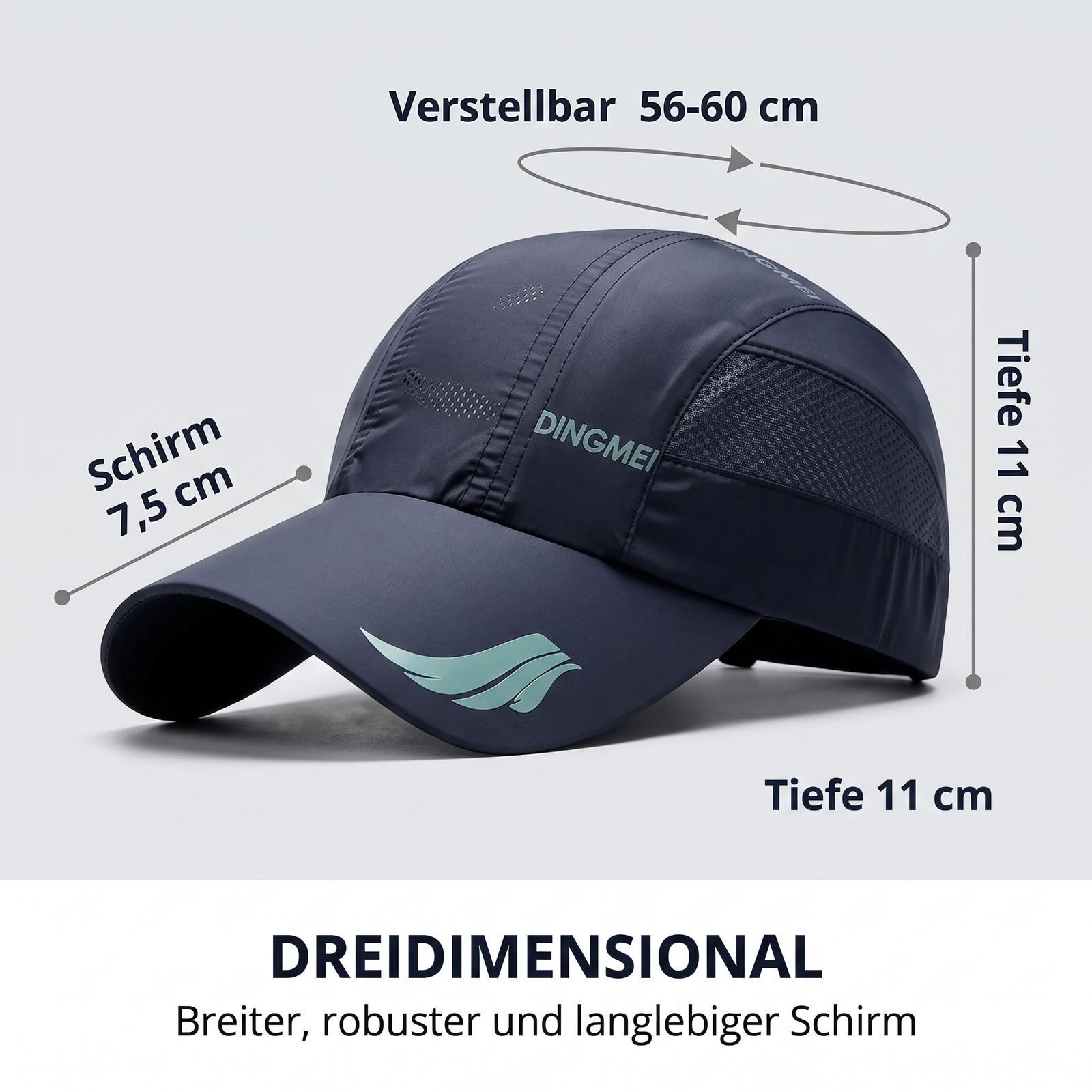 Sportcap Masse verstellbar Schirm Tiefe dreidimensional