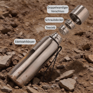 Edelstahlflasche Bauteile Verschluss Schraubdeckel Teesieb Koerper