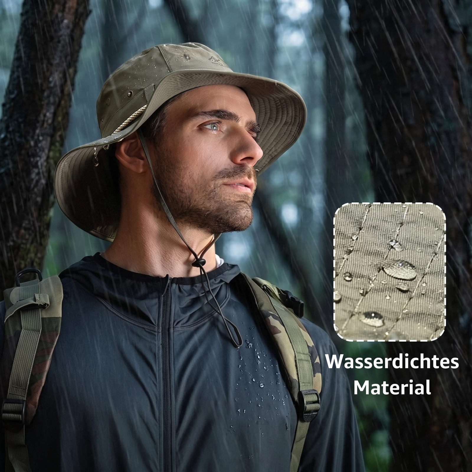 Trekkinghut wasserdichtes Material im Regen