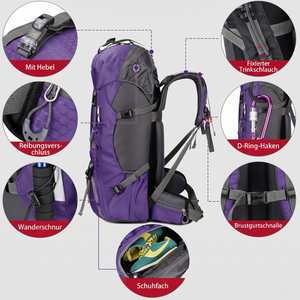 Wanderrucksack Details Hebel Trinkschlauch Schuhfach
