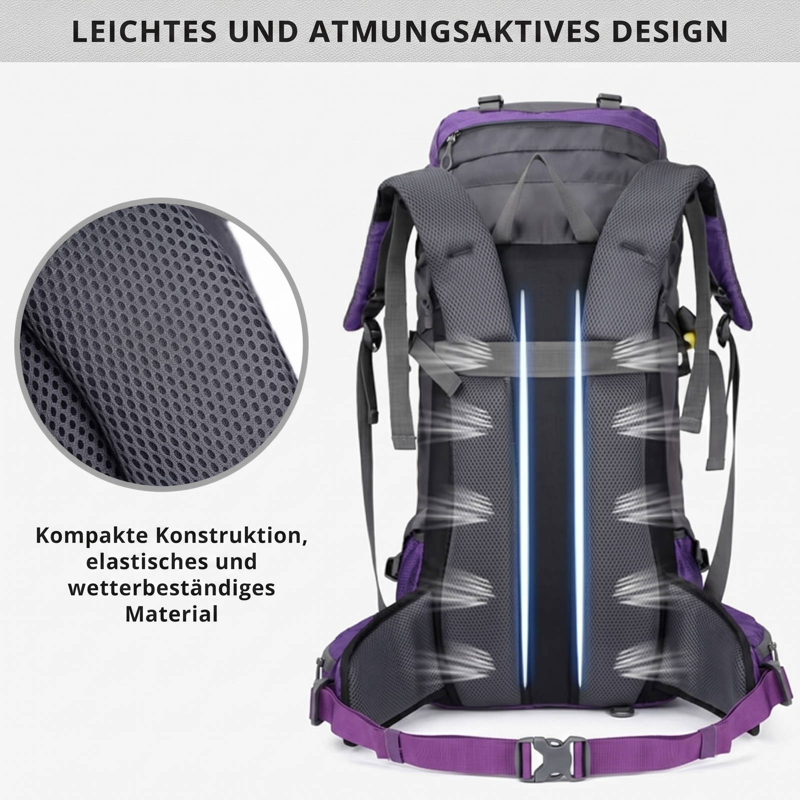 Wanderrucksack leichtes atmungsaktives Design