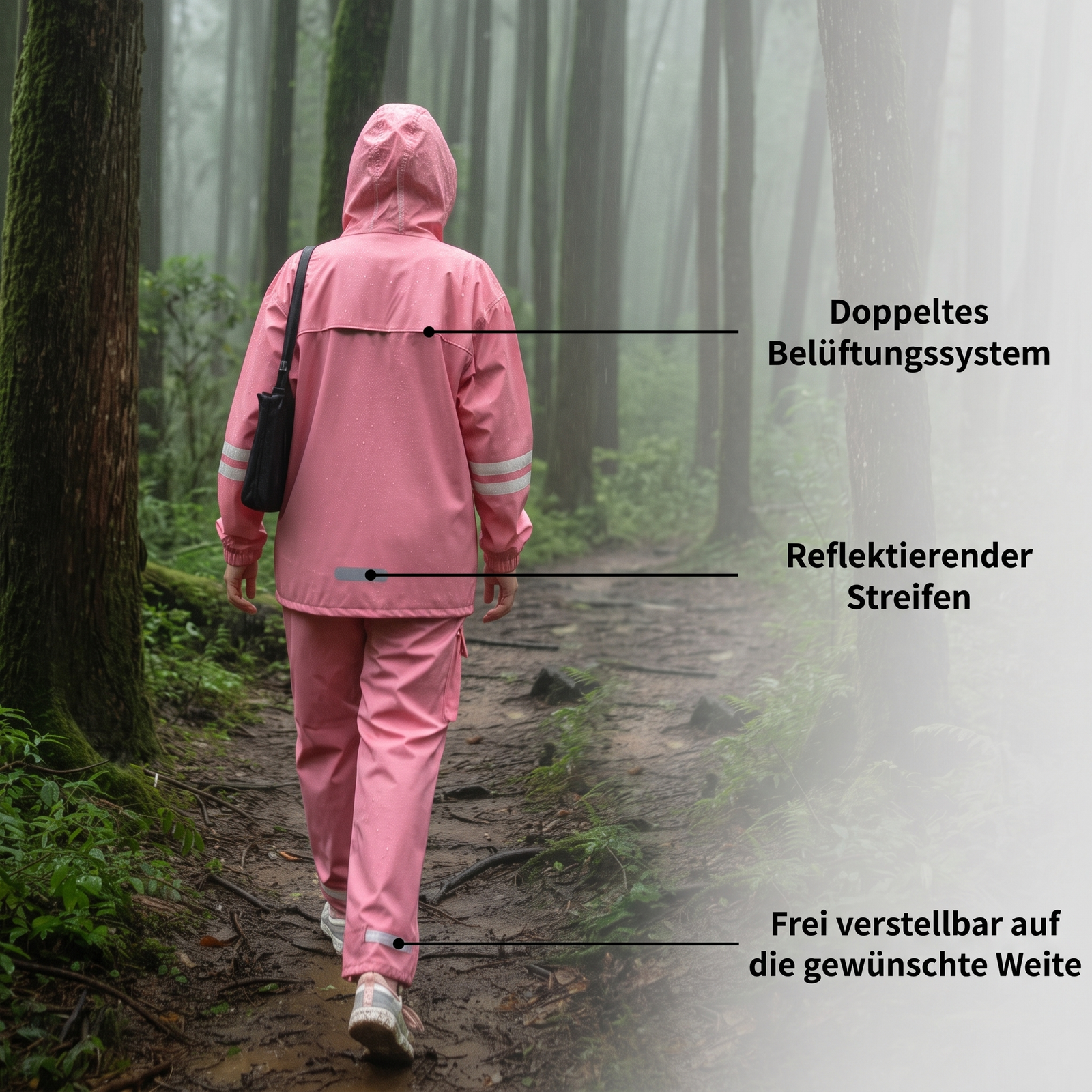 Regenset Belueftung Reflexstreifen verstellbar beim Wandern
