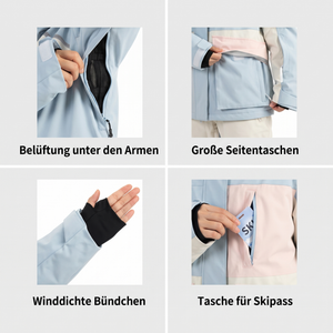 Damen-Skianzug Belüftung unter den Armen große Seitentaschen winddichte Bündchen Tasche für Skipass